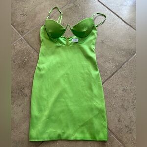 Oh Polly Neon Green Satin Dress